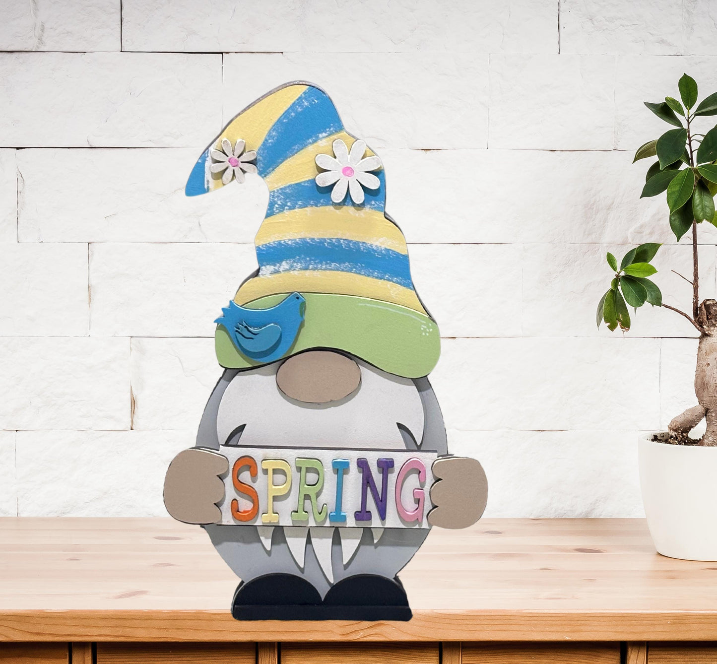 Spring Gnome Shelf Sitter – Handmade 8” Wooden Gnome (Male or Female) with Interchangeable Spring Outfits