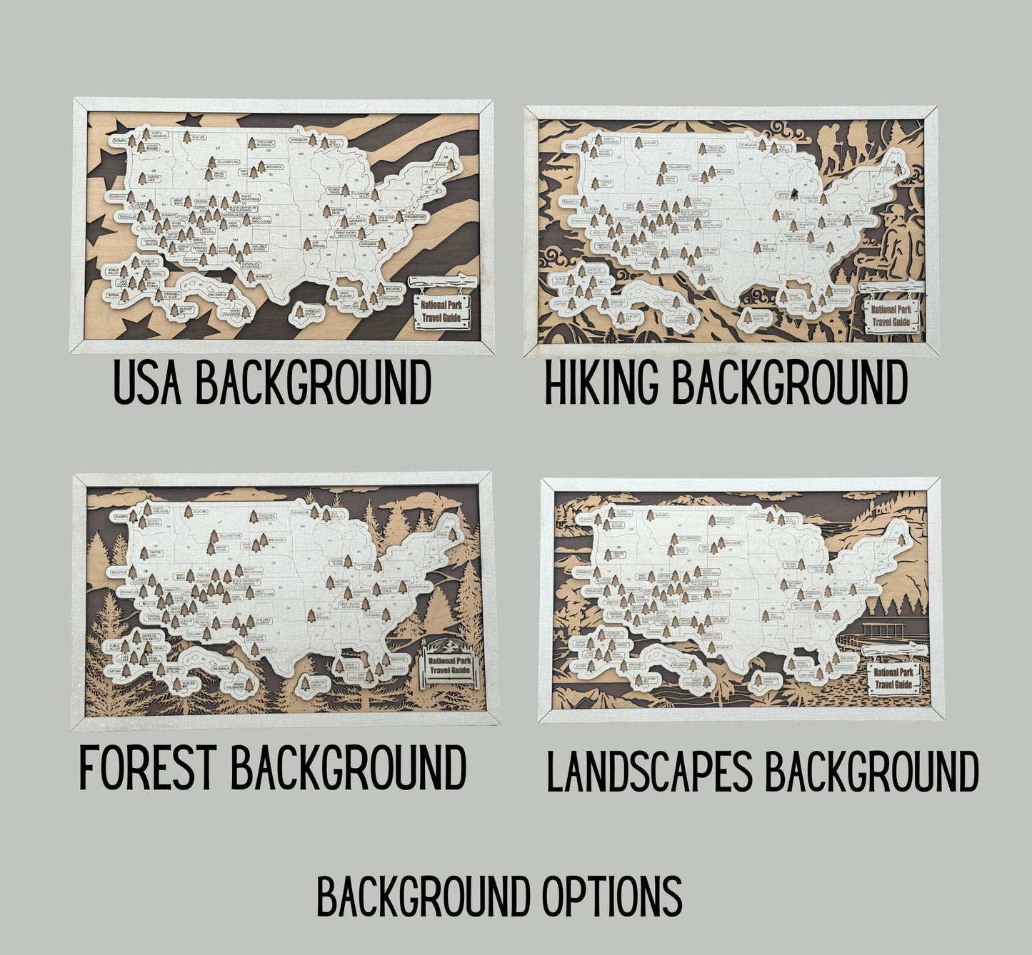 Personalized National Park Map Tracker – Custom Name Wooden USA Travel Keepsake