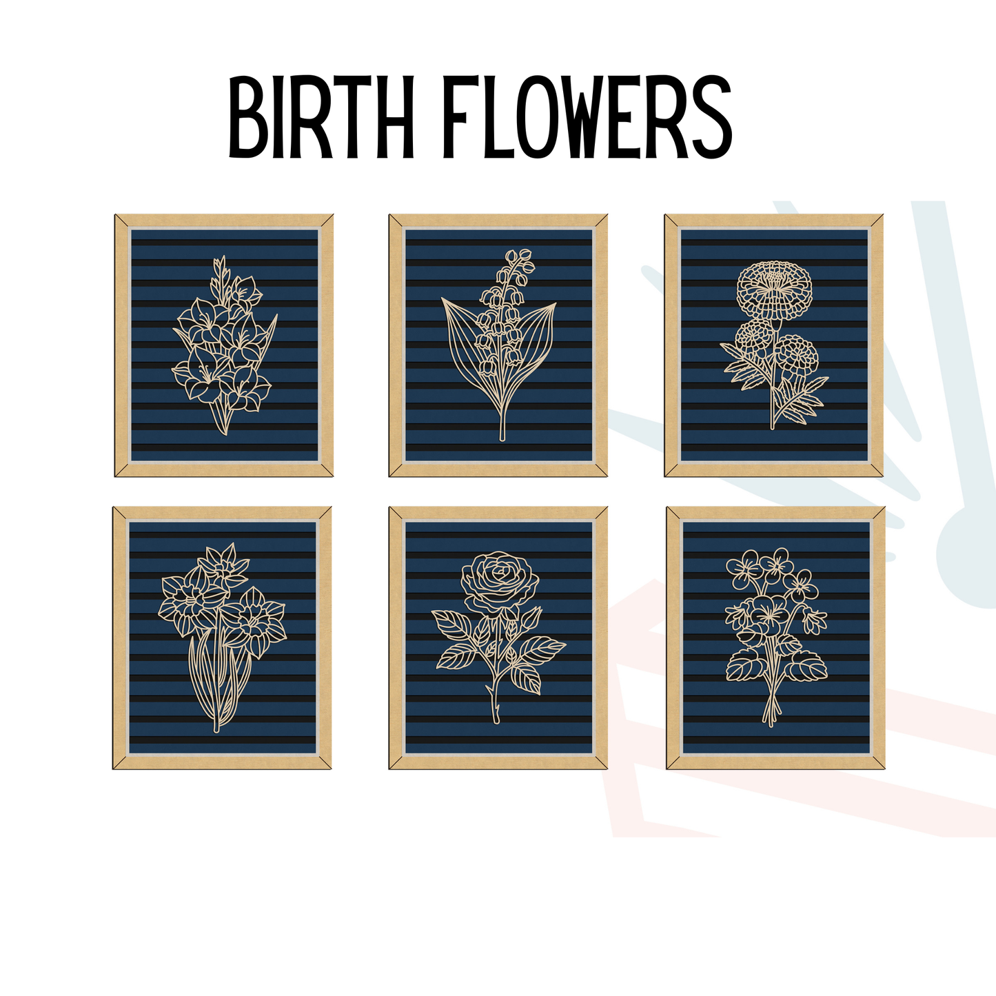 Petal & Line Personalized Birth Flower Wooden Art – Month Keepsake Decor