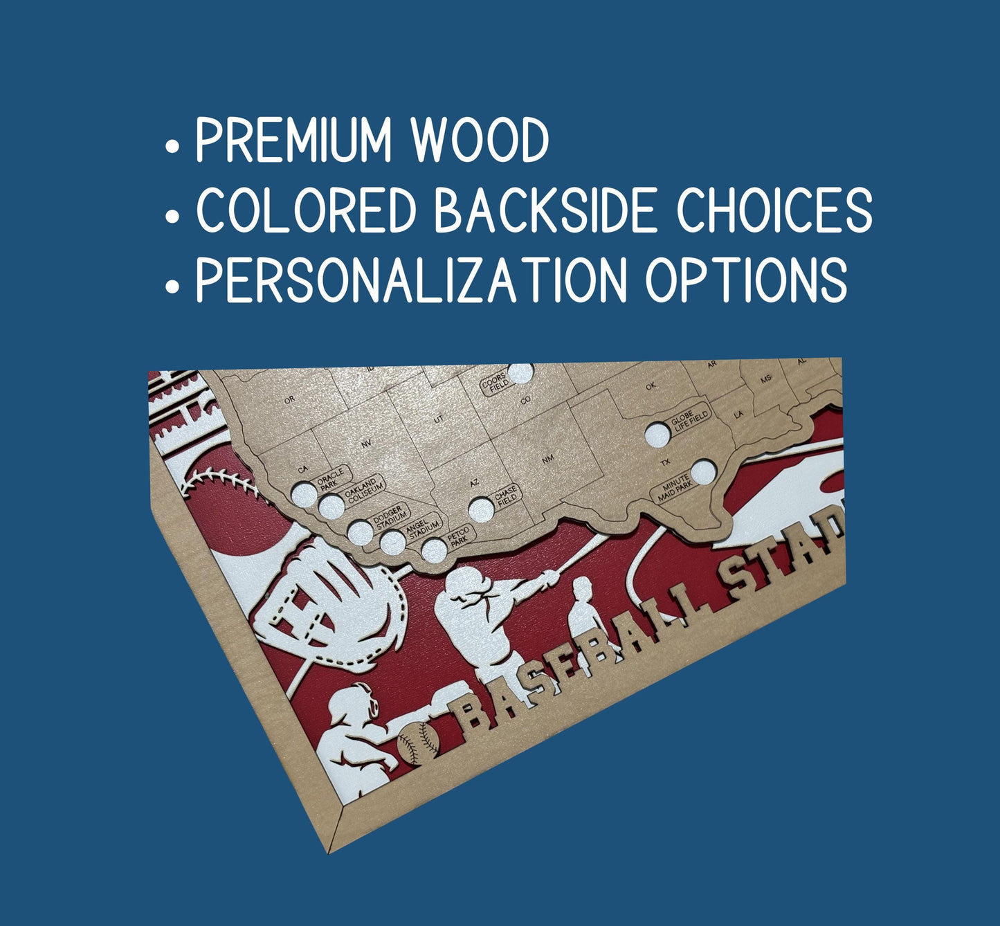 Baseball Map Tracker – Wooden USA Ballpark Travel Keepsake