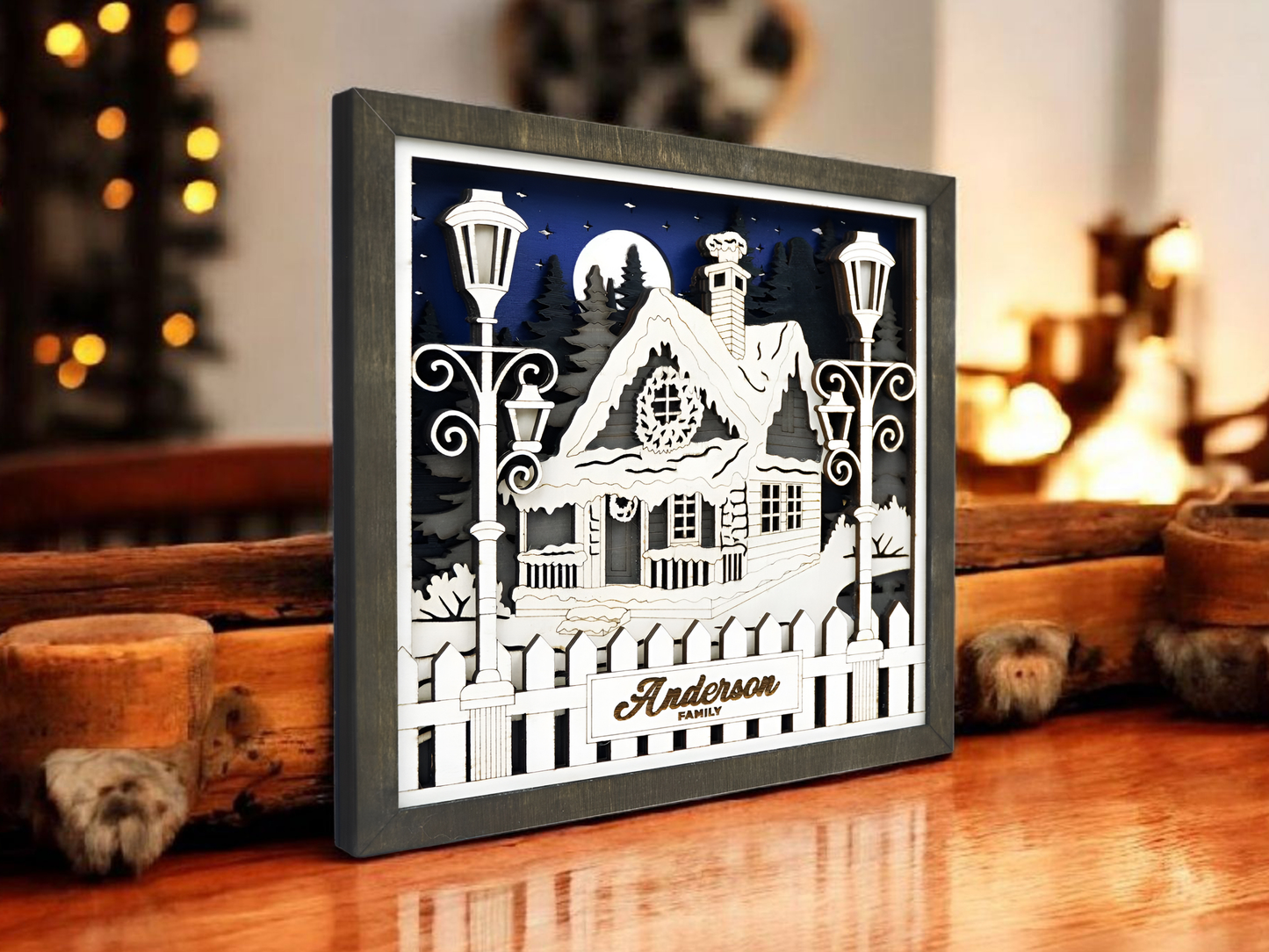 Personalized Family Home Shelf Sitter – 3D Laser Cut & Engraved Wooden Sign