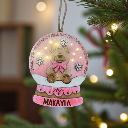 Baby’s First Christmas Ornament – Personalized Light-Up Keepsake for Boy or Girl, Custom Name Handmade Holiday Gift