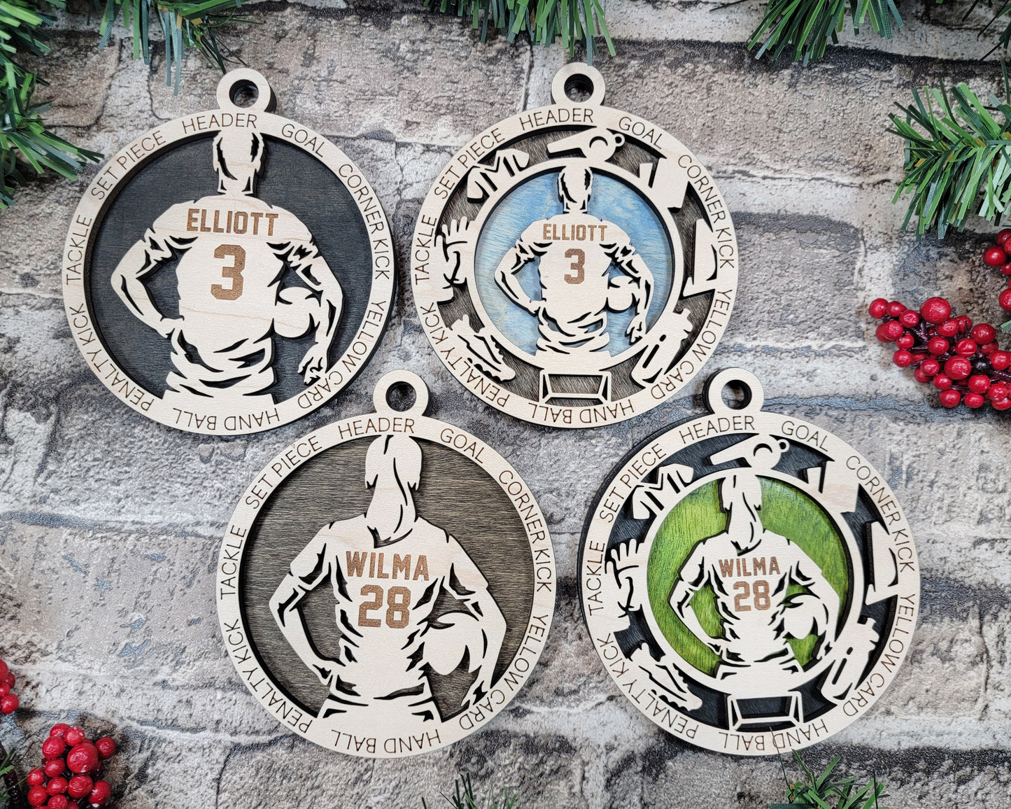 Personalized Soccer Ornament – Engraved Wooden 4" Keepsake with Name, Number & Year, Gift-Boxed