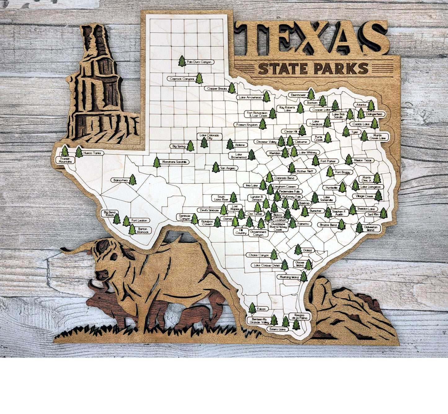 Personalized Texas State Parks Map Tracker – Custom Name Wooden Travel Keepsake