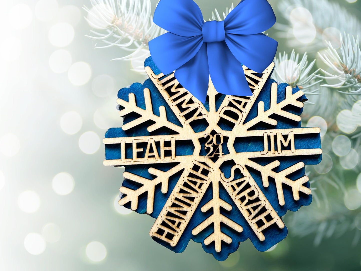 Personalized Family Christmas Ornament – Custom Wooden Snowflake Ornament with Names, Handmade Engraved Holiday Keepsake