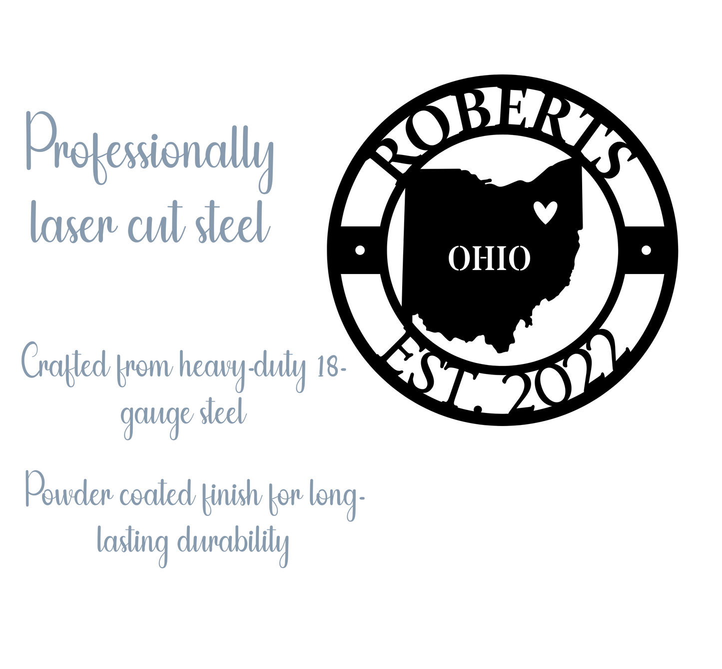 Ohio State Metal Monogram Sign , Personalized Family Name Steel Wall Art
