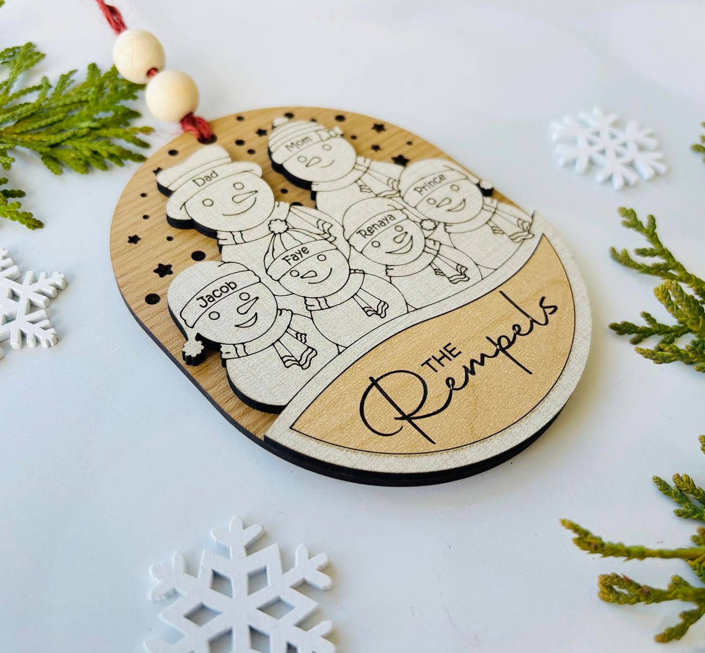Personalized Family Snowman Ornament with Names – Custom Christmas Keepsake