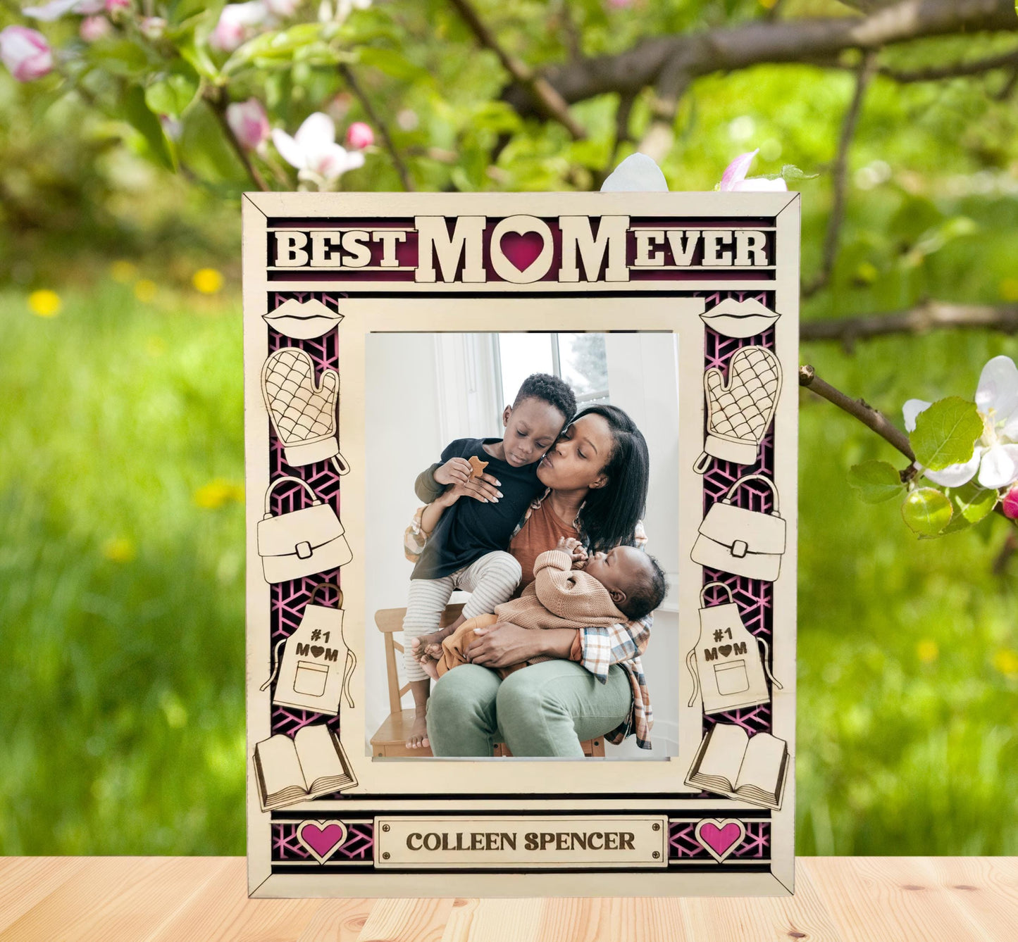 Custom Mom Engraved Wooden Picture Frame – Personalized Laser-Cut Photo Frame, Handmade in Ohio