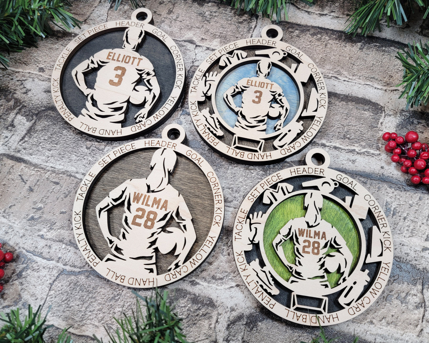 Personalized Soccer Ornament – Engraved Wooden 4" Keepsake with Name, Number & Year, Gift-Boxed