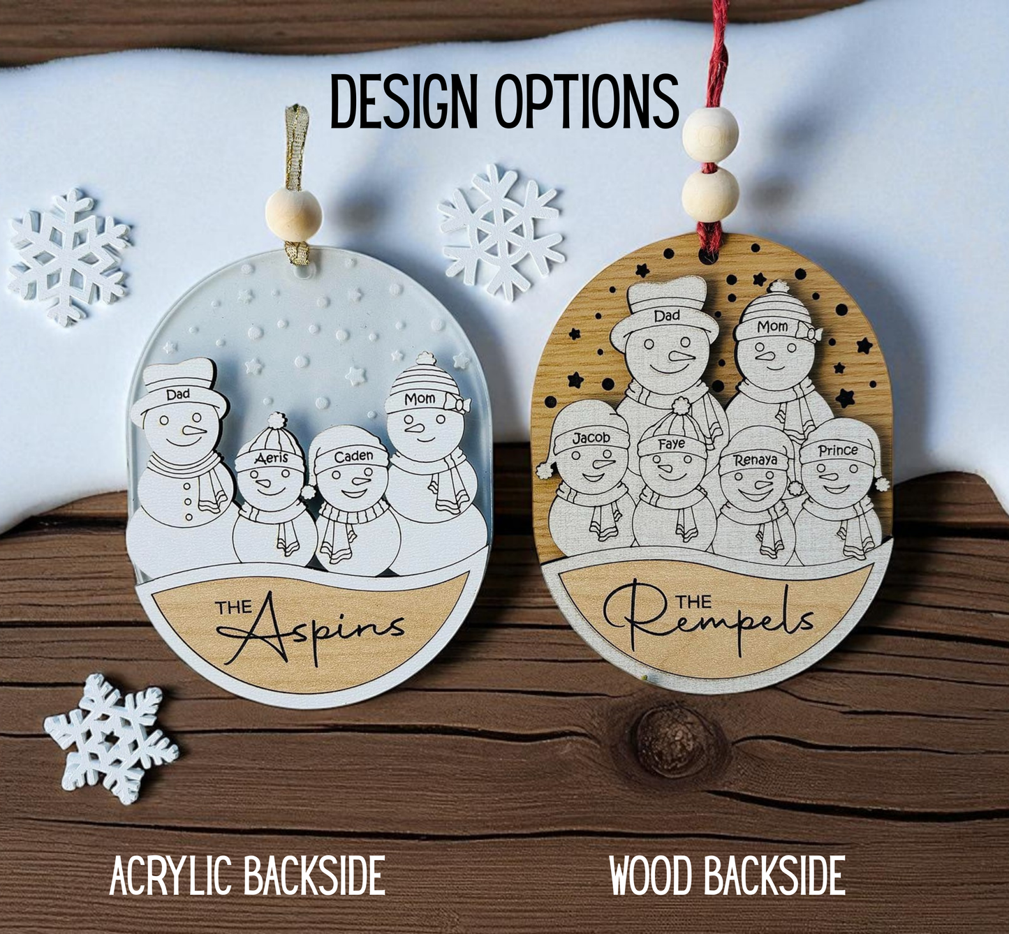 Personalized Family Snowman Ornament with Names – Custom Christmas Keepsake