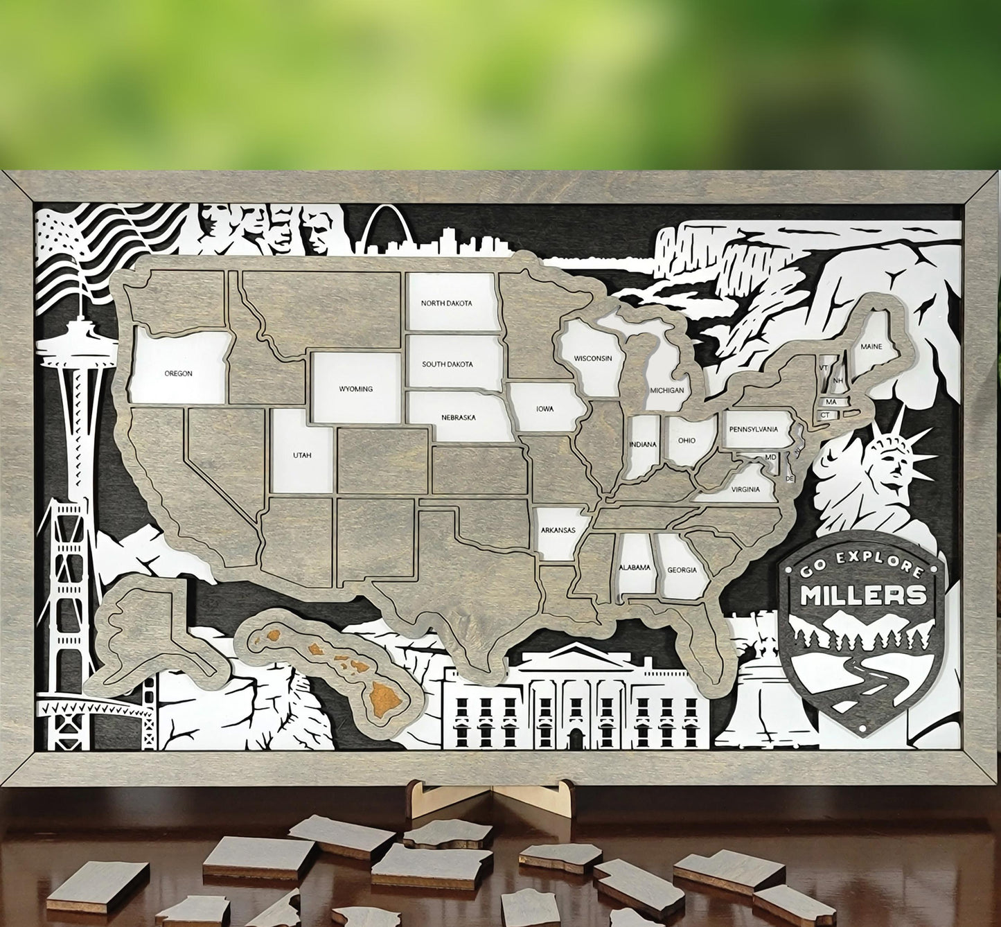 50 States Travel Map – Personalized Wooden USA Road Trip Gift