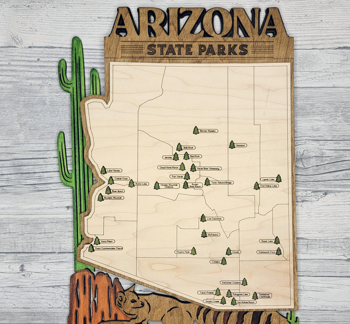 Personalized Arizona State Parks Map Tracker – Custom Name Wooden Travel Keepsake