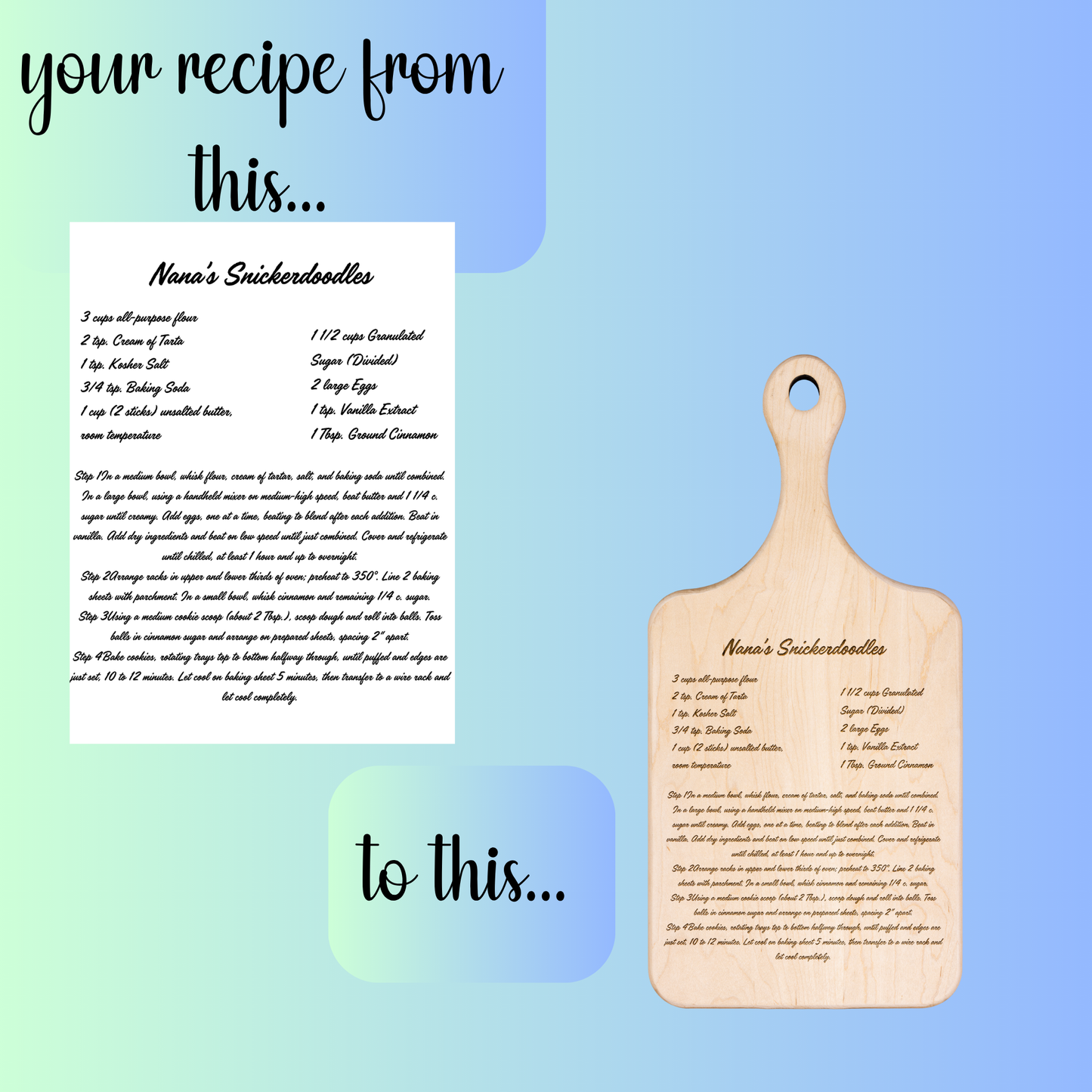 Custom Handwritten Recipe Cutting Board – Engraved American Hardwood, Made in USA