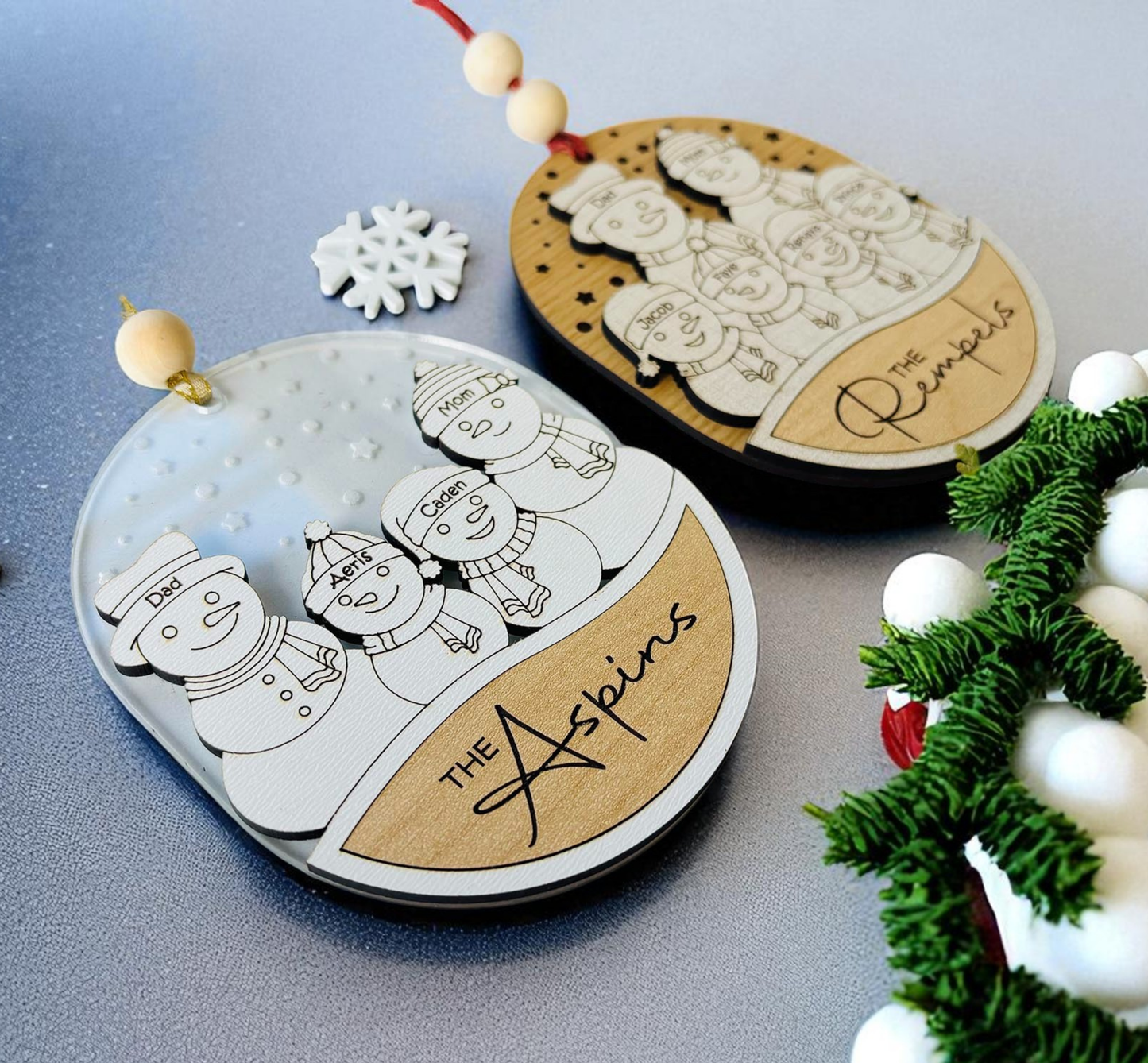 Personalized Family Snowman Ornament with Names – Custom Christmas Keepsake