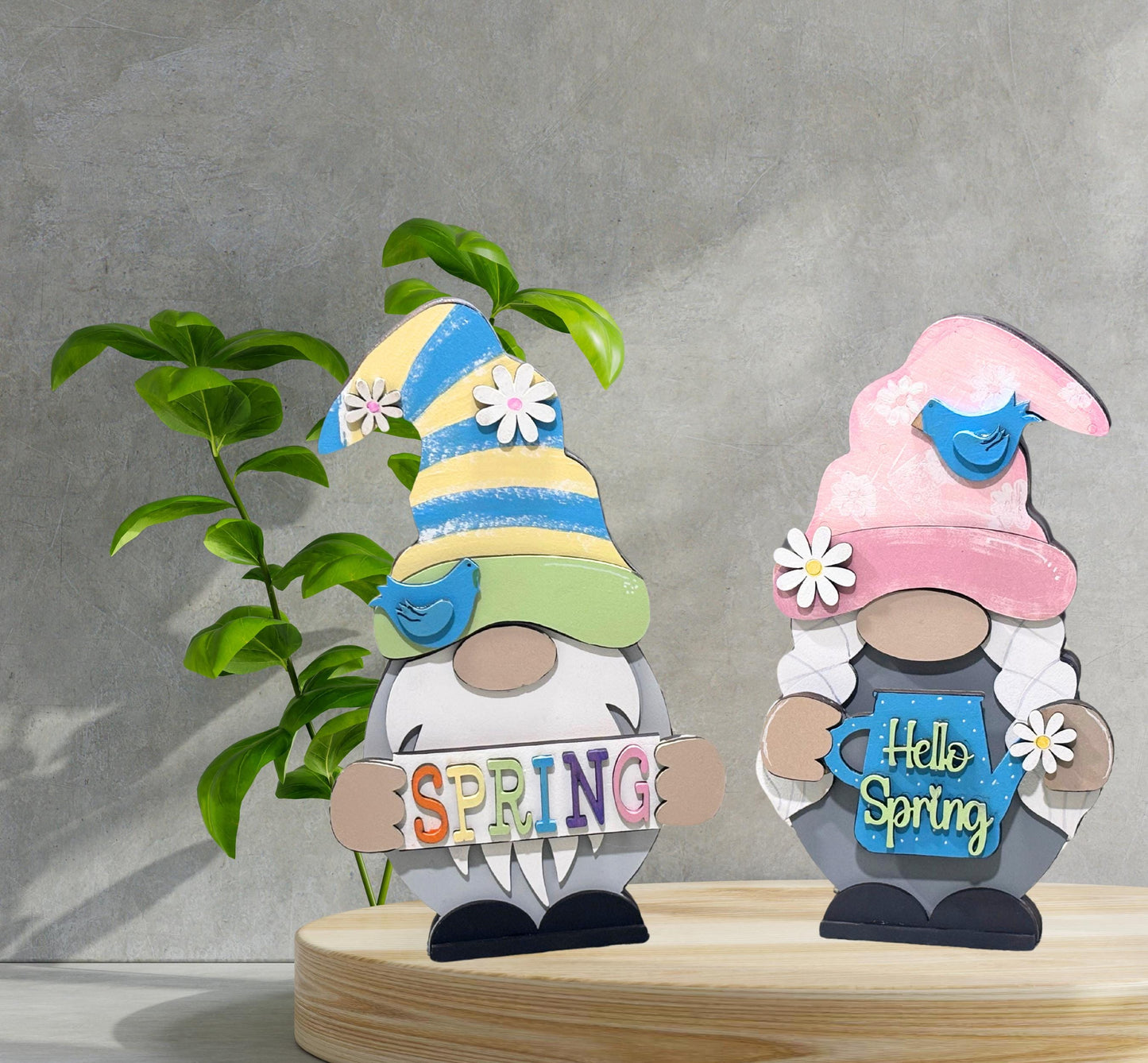 Spring Gnome Shelf Sitter – Handmade 8” Wooden Gnome (Male or Female) with Interchangeable Spring Outfits