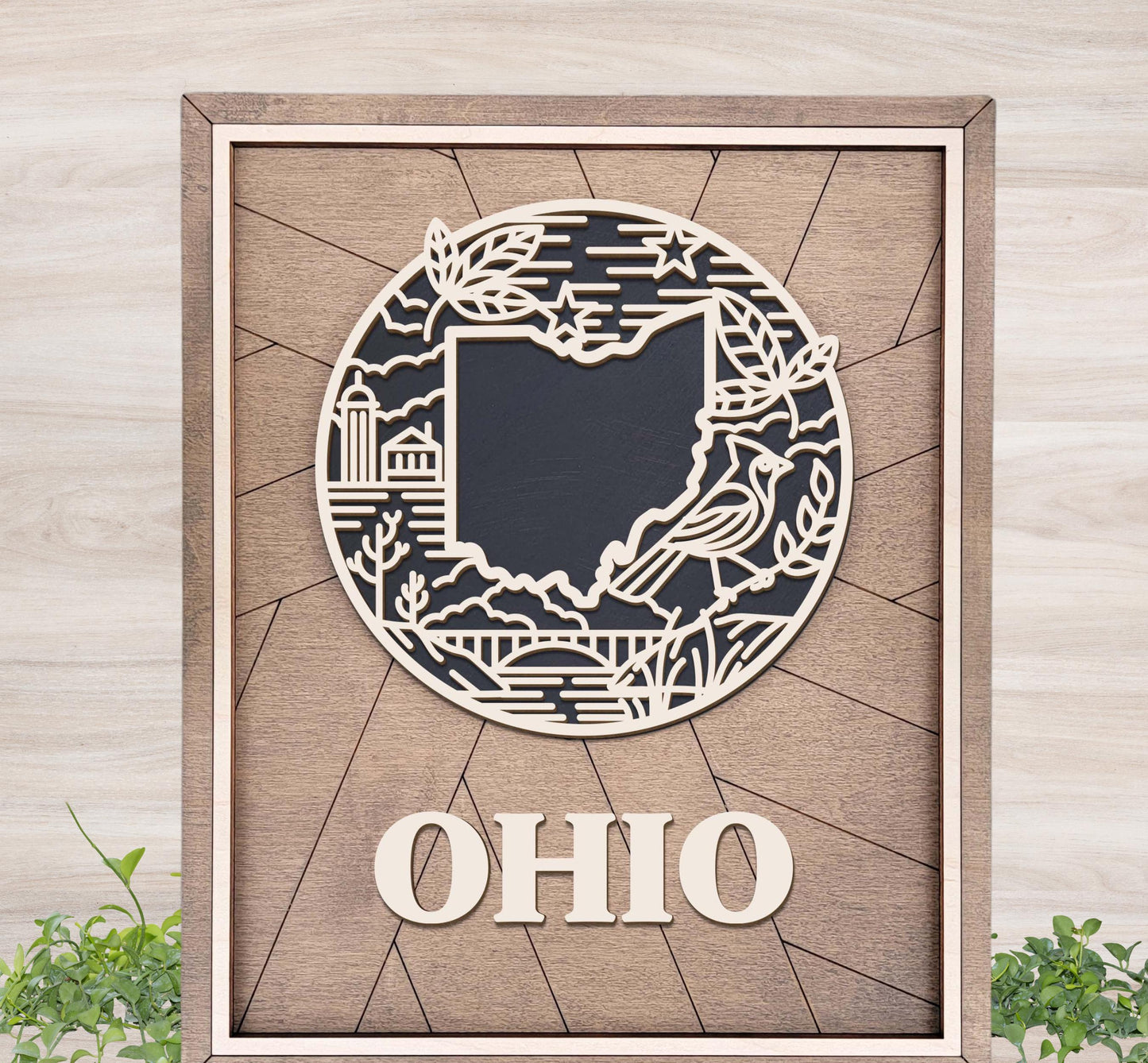 Ohio State Wall Art – Handmade Wood Sign Honoring Ohio’s History, Symbols & Culture | Gift-Ready with Easel Display