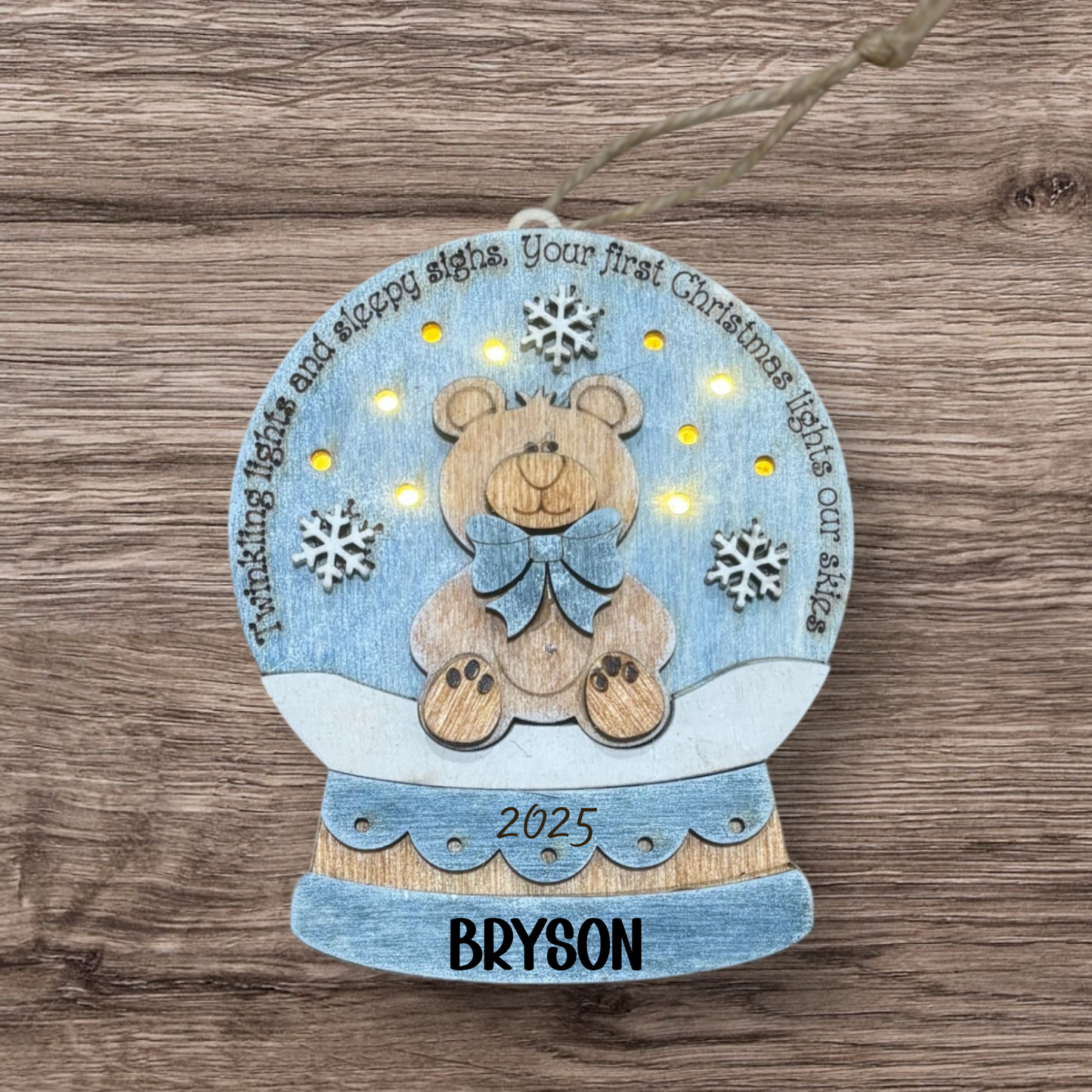Baby’s First Christmas Ornament – Personalized Light-Up Keepsake for Boy or Girl, Custom Name Handmade Holiday Gift