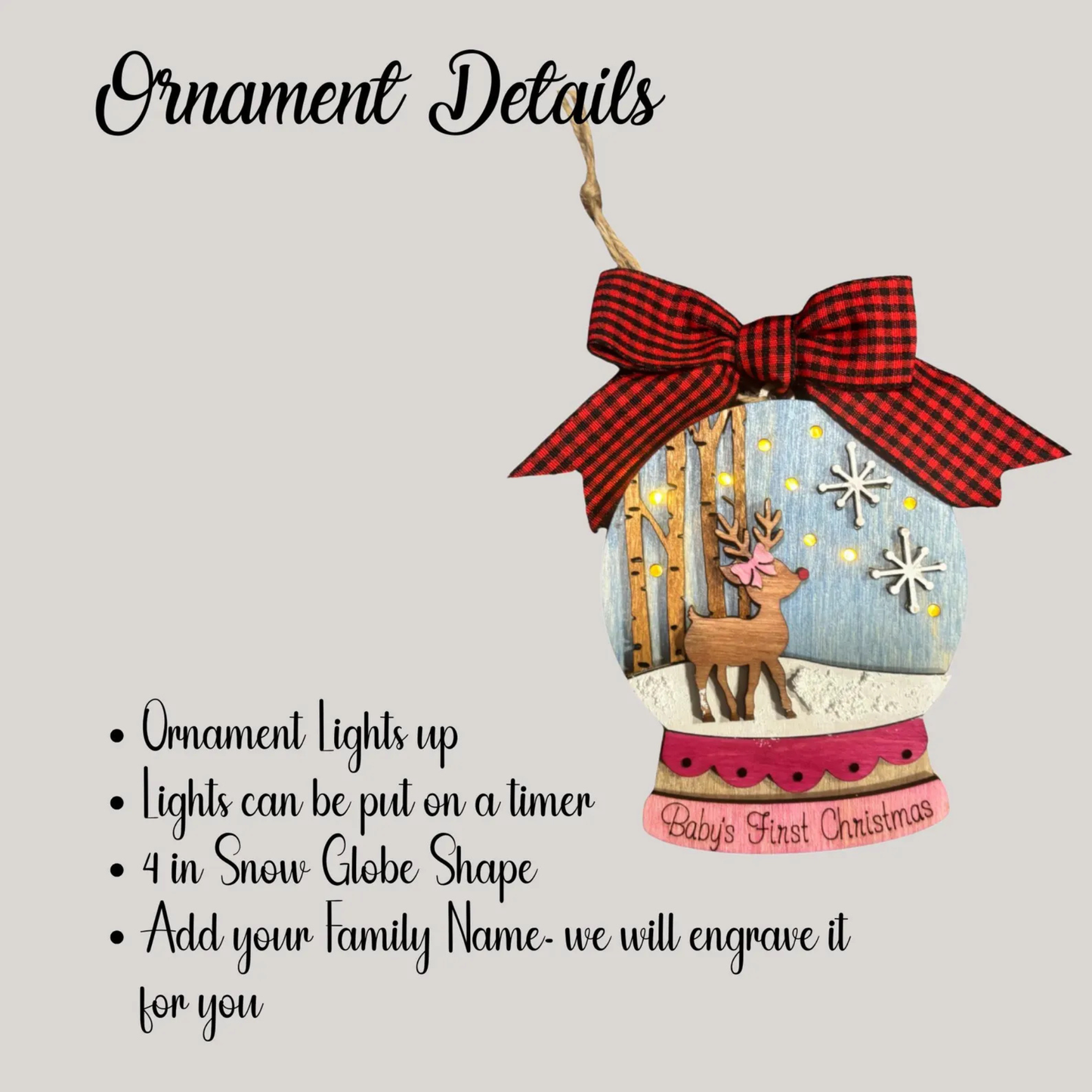 Baby’s First Christmas Light-Up Ornament – Personalized Snow Globe Keepsake with Name & Year