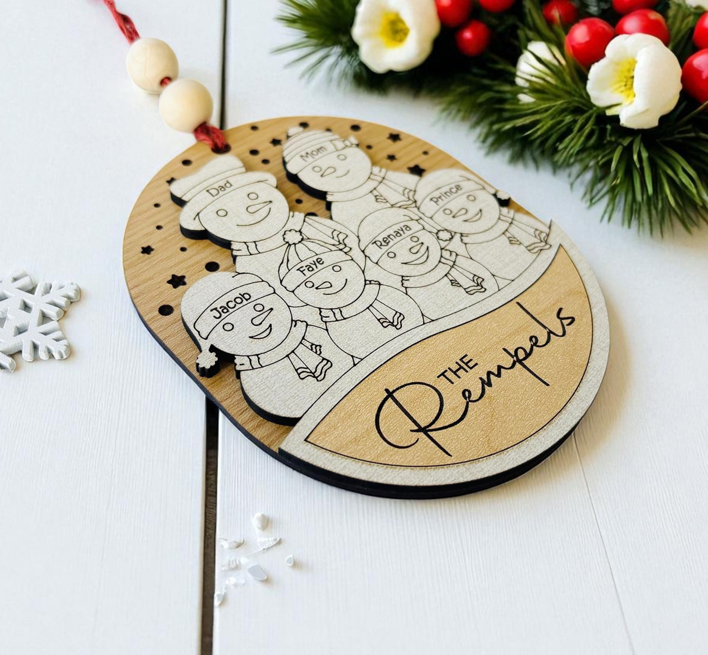 Personalized Family Snowman Ornament with Names – Custom Christmas Keepsake