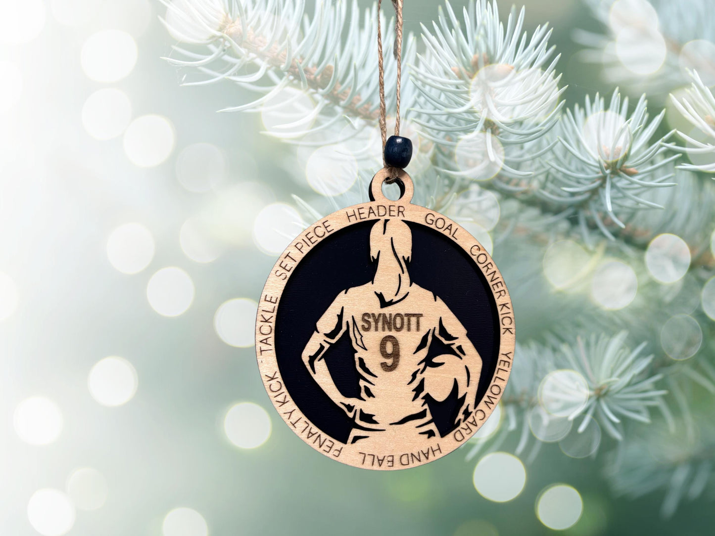 Personalized Soccer Ornament – Engraved Wooden 4" Keepsake with Name, Number & Year, Gift-Boxed