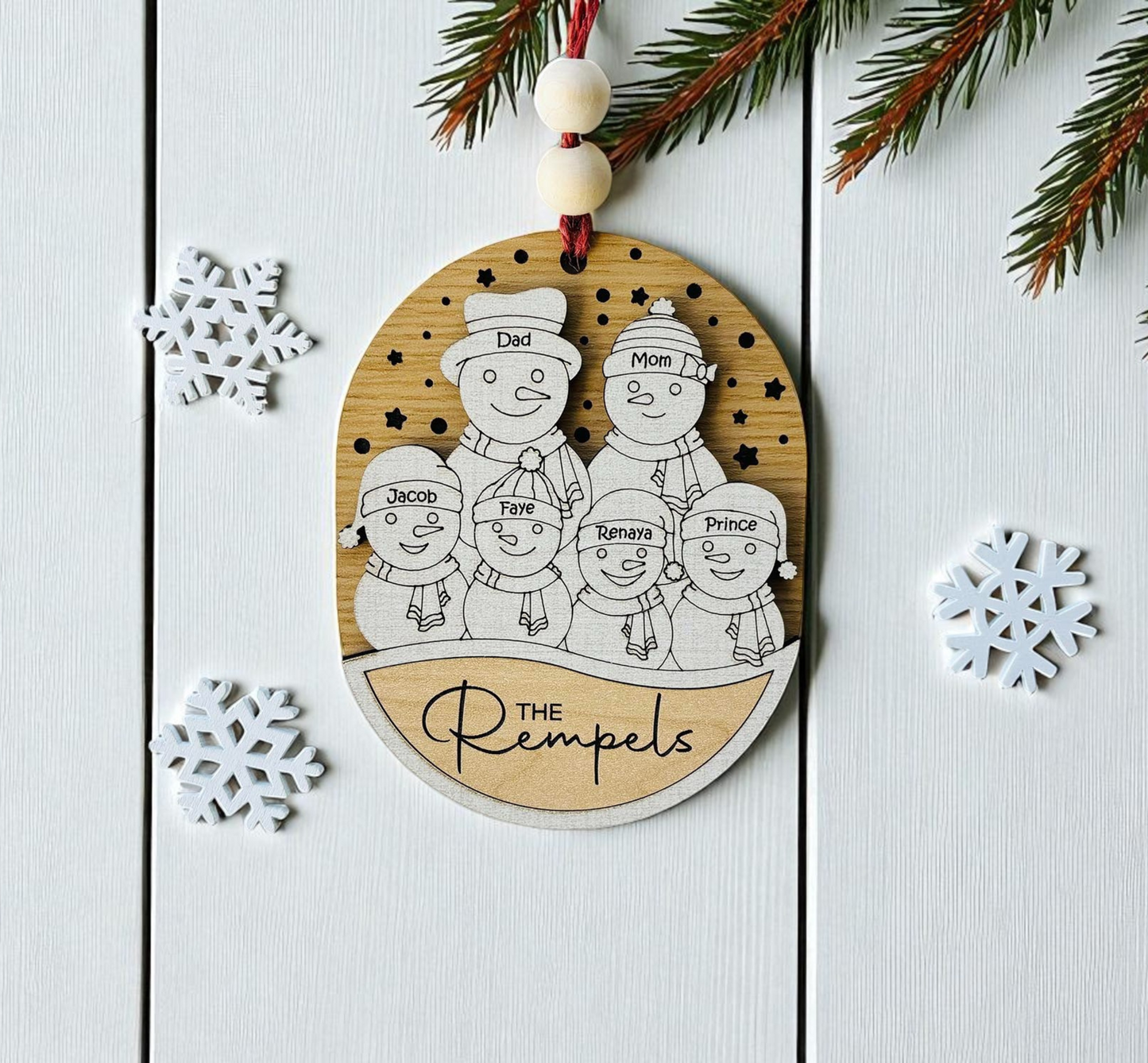 Personalized Family Snowman Ornament with Names – Custom Christmas Keepsake