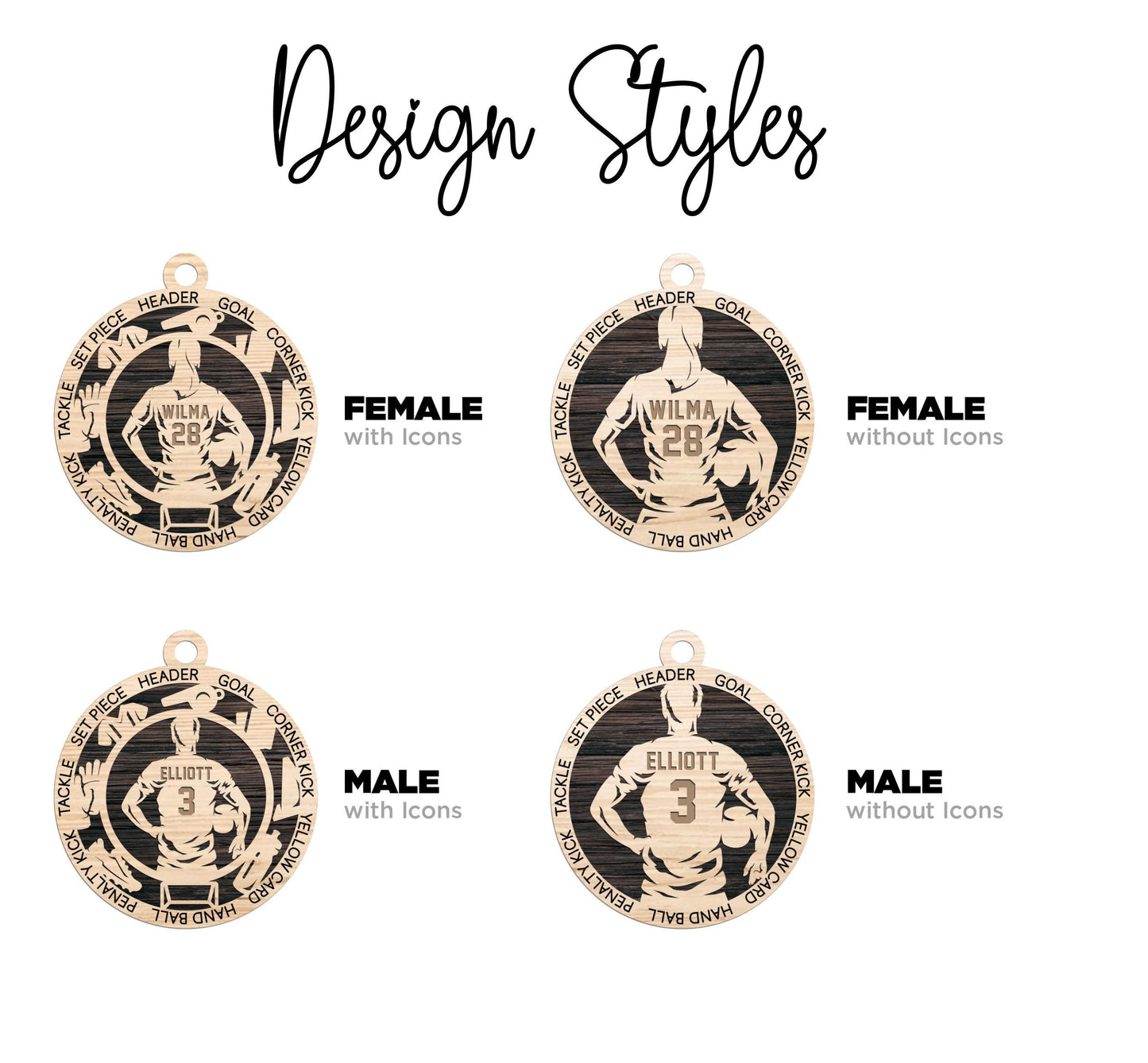 Personalized Soccer Ornament – Laser Engraved 4" Wooden Ornament with Optional Soccer Icons | Gift Box & Ribbon Included