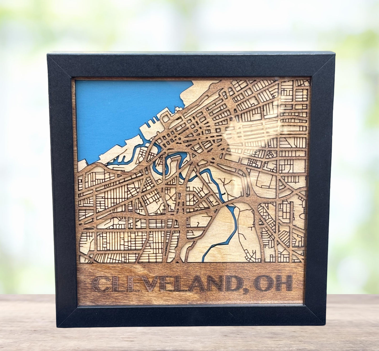3D Cleveland Map Shadow Box – Laser Engraved Wall Art in White or Black Frame | 8x8 Cleveland Home Decor Gift