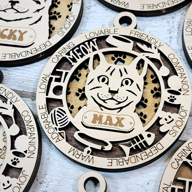 Personalized Cat Ornament – Custom Engraved Pet Name Christmas Keepsake Decoration