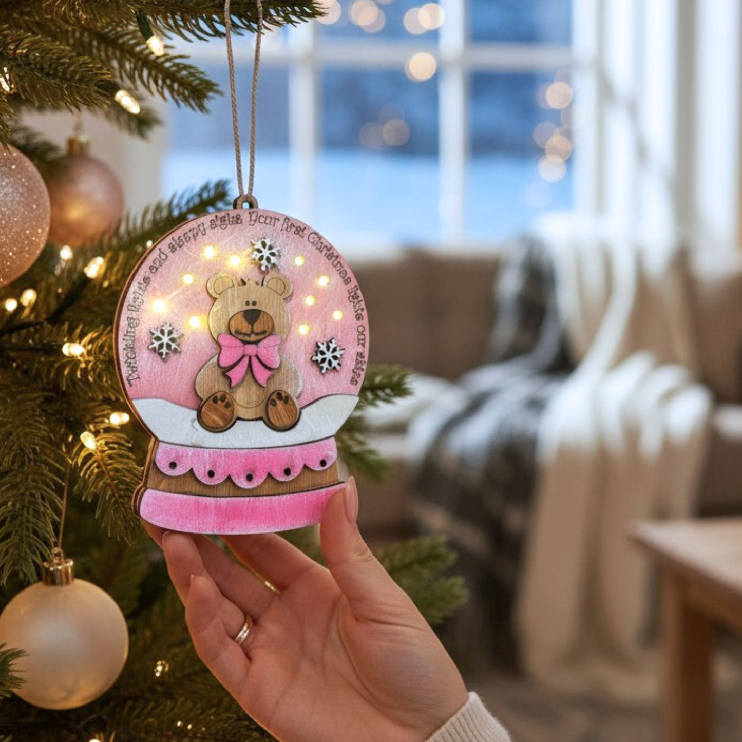 Baby’s First Christmas Ornament – Personalized Light-Up Keepsake for Boy or Girl, Custom Name Handmade Holiday Gift