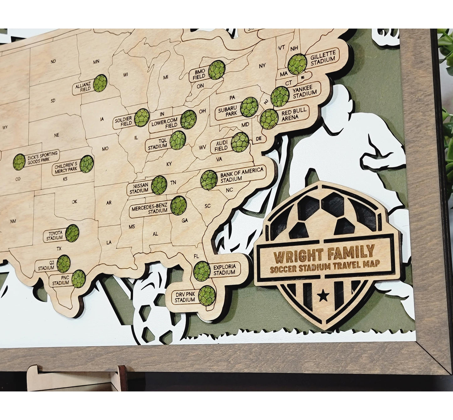Soccer Stadium Tracker Map – 12x20 Engraved Wood Wall Art | Personalized Gift for Fans & Travelers, Handmade in Ohio