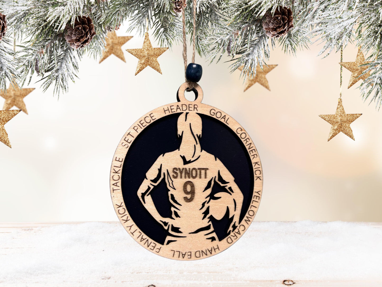 Personalized Soccer Ornament – Engraved Wooden 4" Keepsake with Name, Number & Year, Gift-Boxed