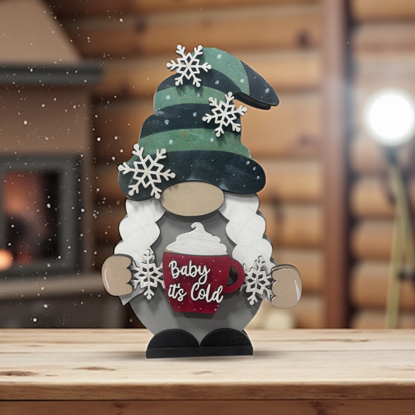 Winter Gnome Shelf Sitter – Handmade 8” Wooden Gnome (Male or Female) with Interchangeable Winter Outfits