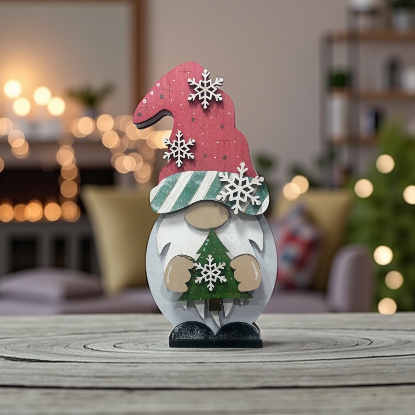 Winter Gnome Shelf Sitter – Handmade 8” Wooden Gnome (Male or Female) with Interchangeable Winter Outfits