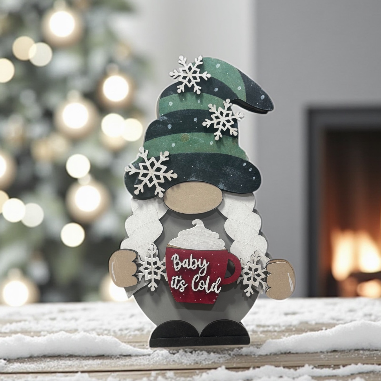 Winter Gnome Shelf Sitter – Handmade 8” Wooden Gnome (Male or Female) with Interchangeable Winter Outfits