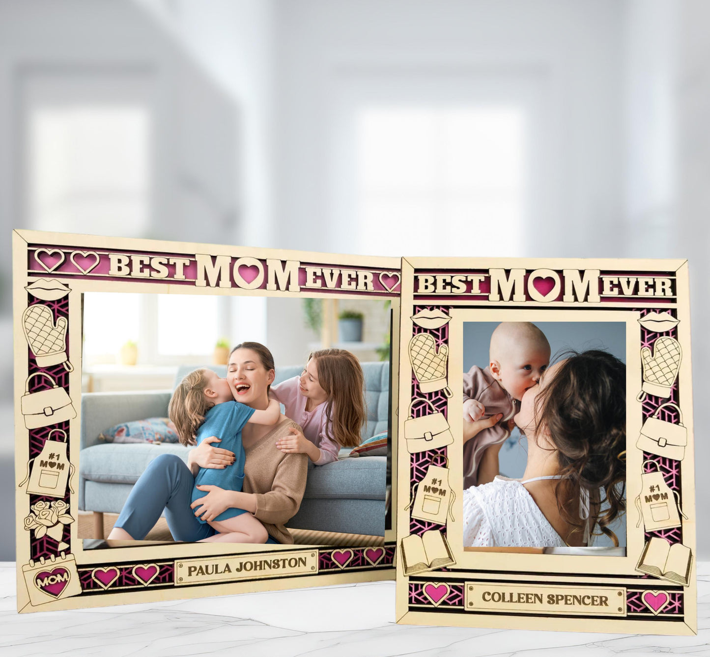 Custom Mom Engraved Wooden Picture Frame – Personalized Laser-Cut Photo Frame, Handmade in Ohio