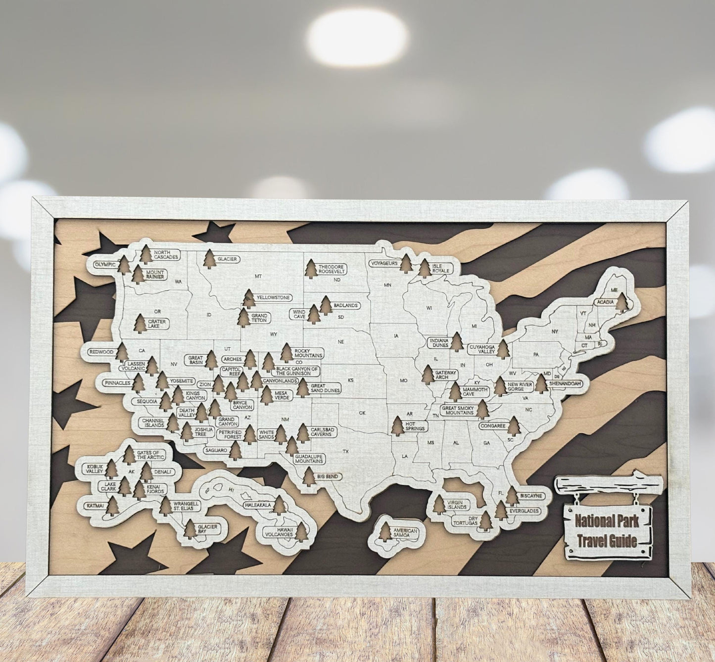 Personalized National Park Map Tracker – Custom Name Wooden USA Travel Keepsake