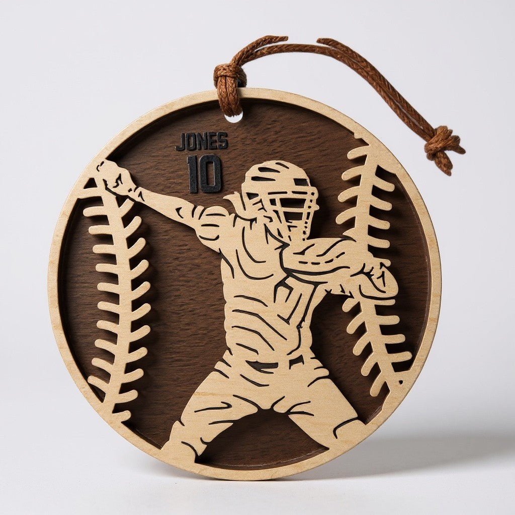 Personalized Softball Ornament – Custom Engraved Wooden Christmas Keepsake for Players, Coaches & Teams