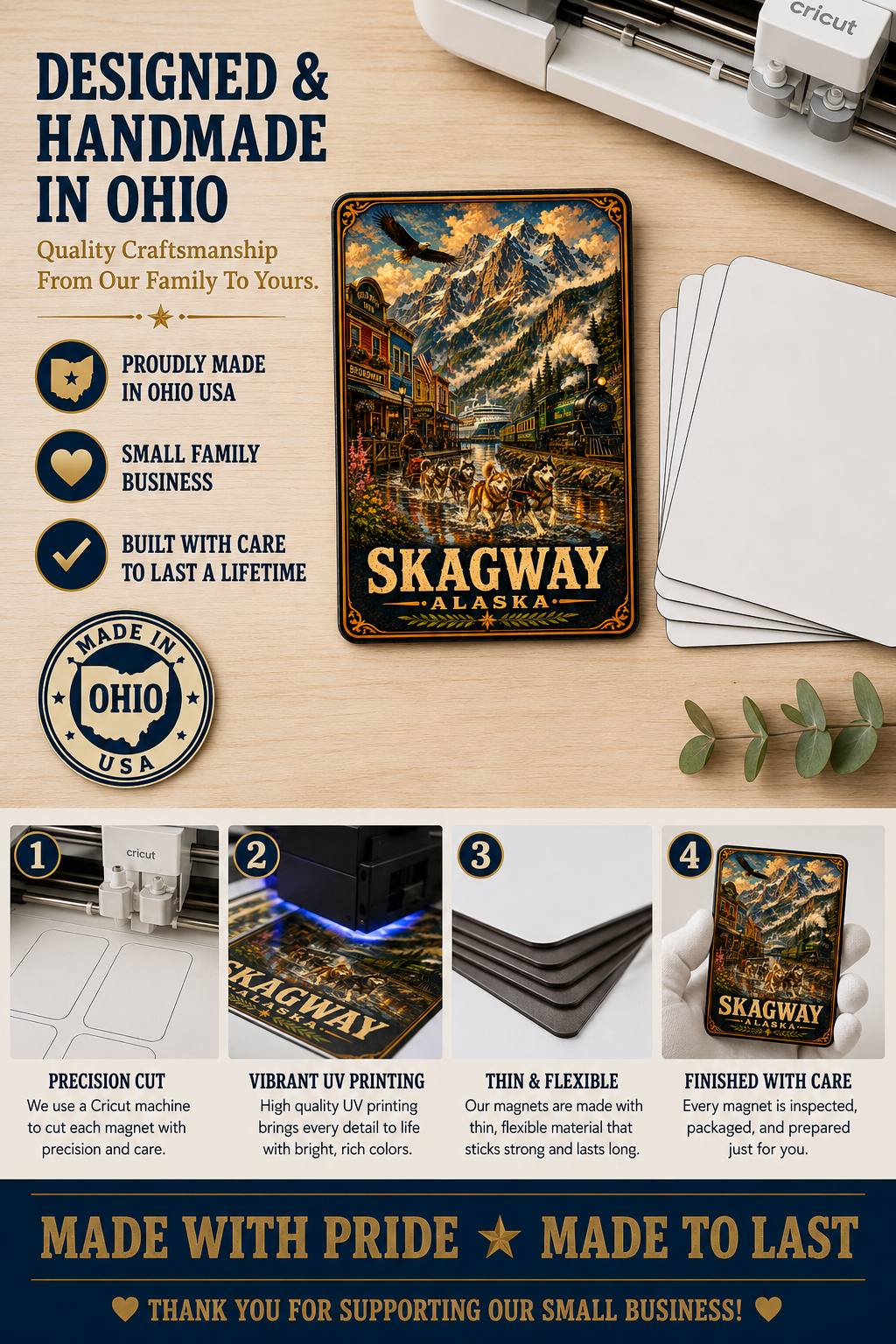 Skagway Alaska Cruise Magnet | Vintage Travel Poster Style | WPA Souvenir Magnet | Handmade in Ohio