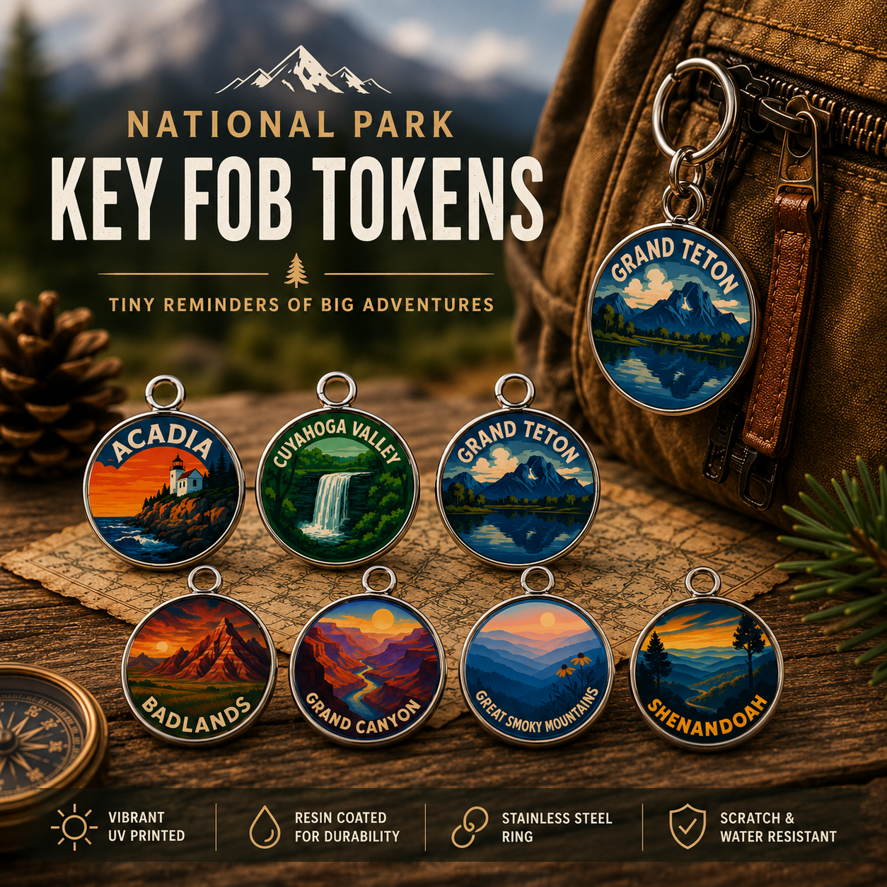 National Park Adventure Charm Keychain, Collectible Travel
