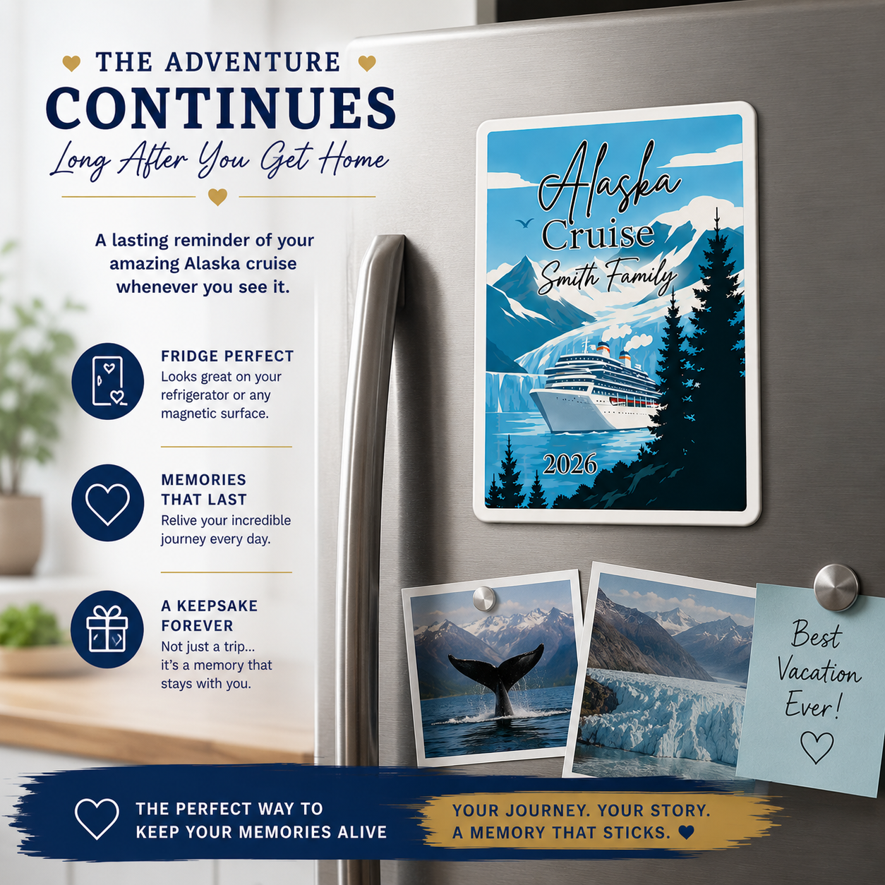Personalized Alaska Cruise Magnet – Custom Cruise Ship Souvenir & Family Vacation Keepsake