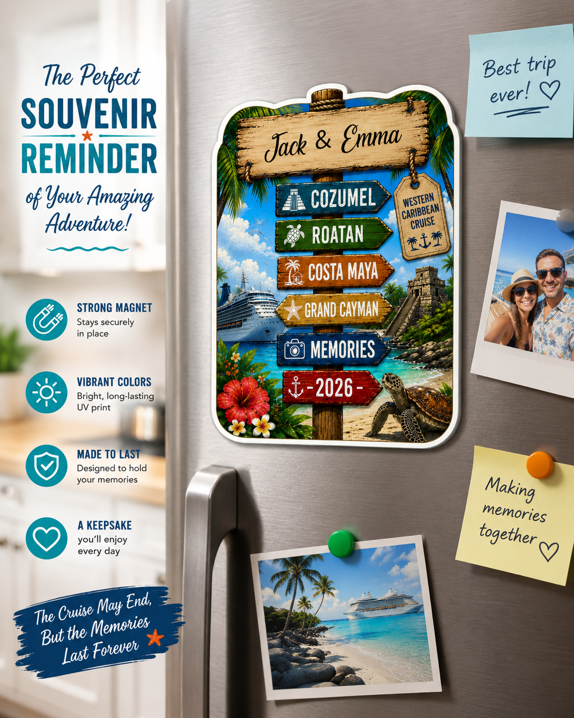 Personalized Western Caribbean Cruise Magnet – Custom Family Vacation Keepsake