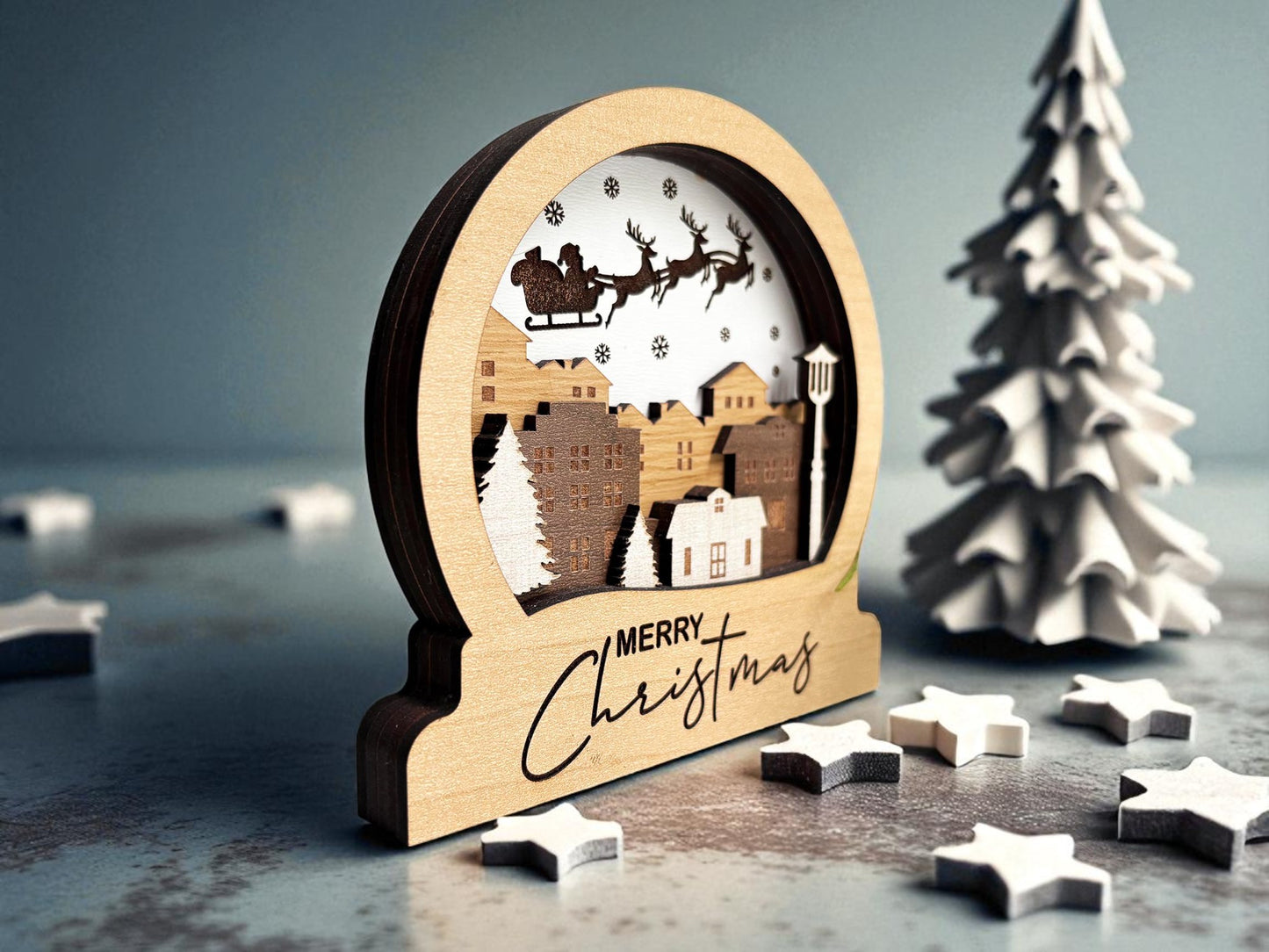 Personalized Wooden Family Snow Globe – 4.75" Custom Engraved Christmas Shelf Decor