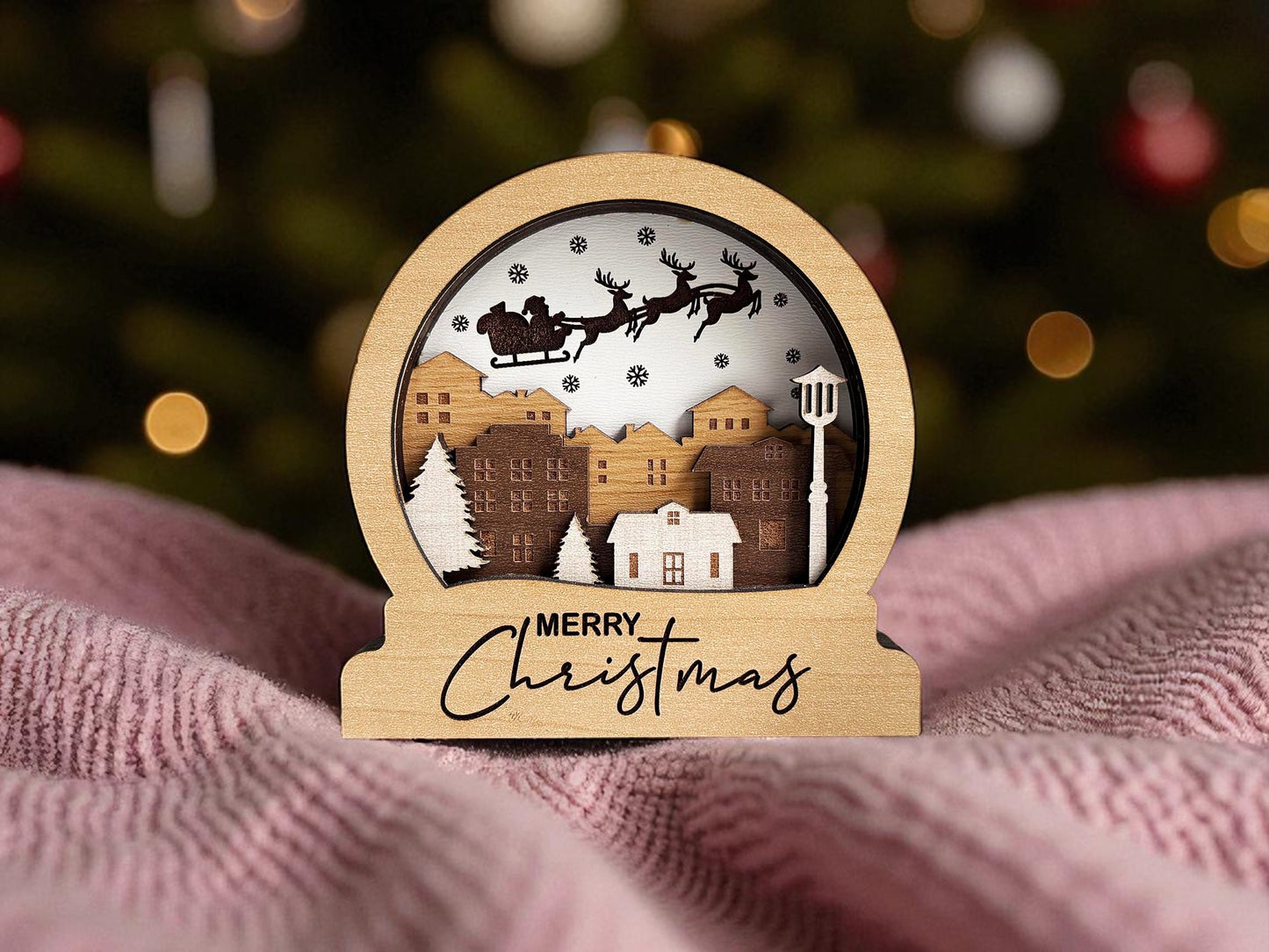 Personalized Wooden Family Snow Globe – 4.75" Custom Engraved Christmas Shelf Decor