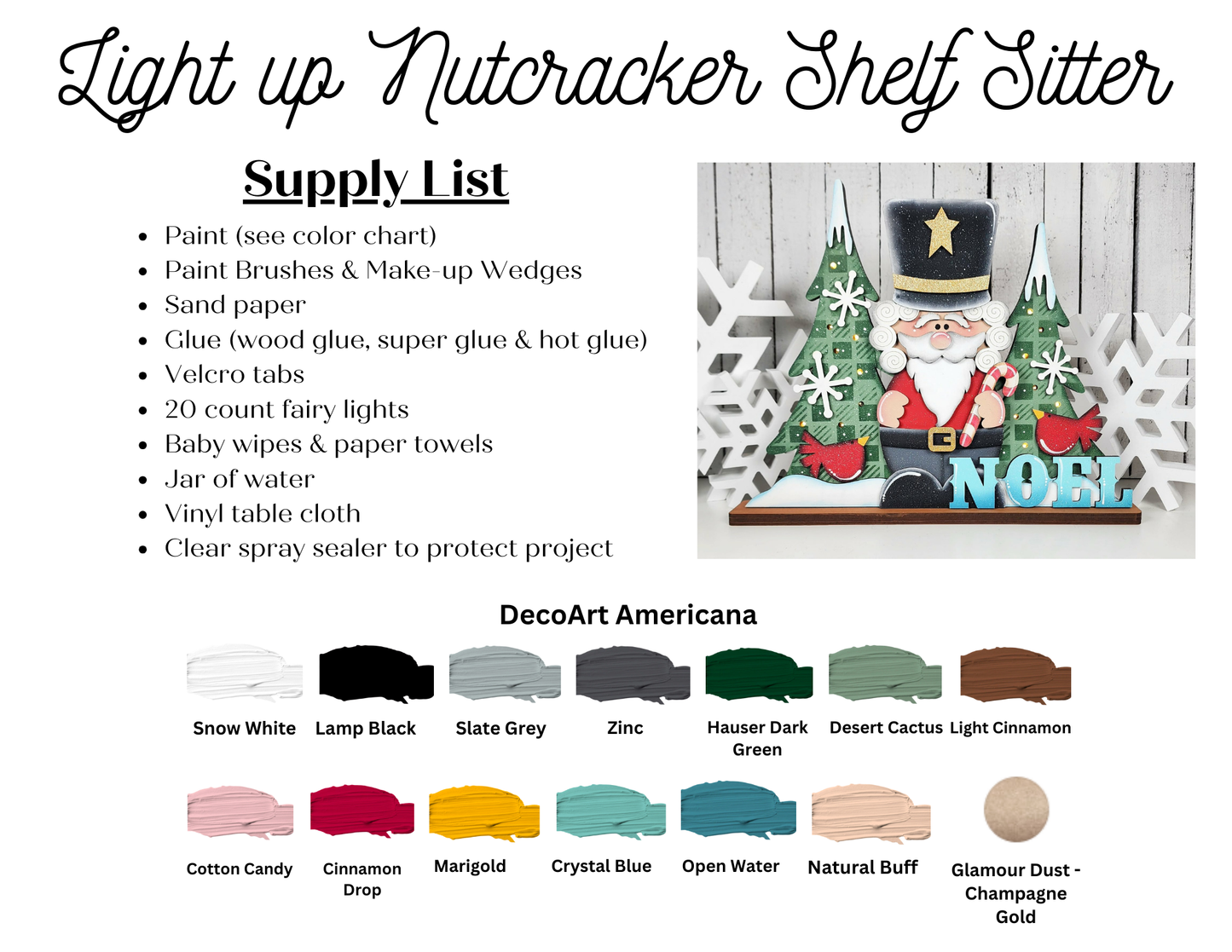 Light-Up Nutcracker Shelf Sitter – DIY Paint Your Own MDF | 11" x 7" Christmas Decor