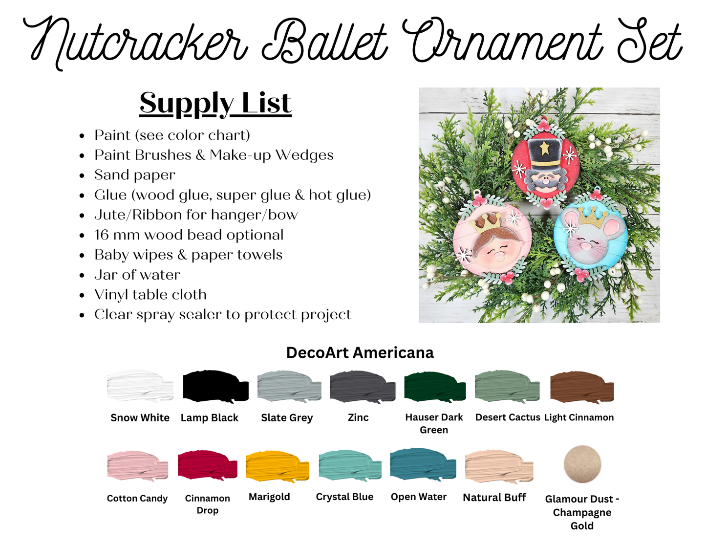 Nutcracker Ballet Ornament Set – DIY Paint Your Own MDF | Choice of 3 Christmas Ornaments