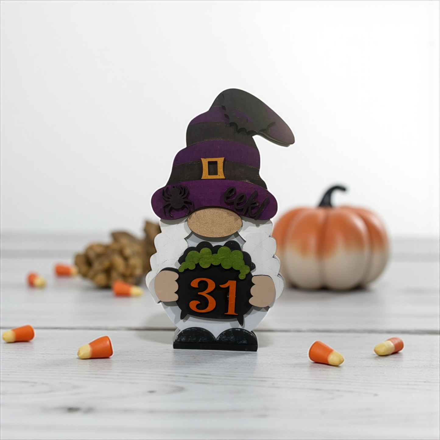 Halloween Wooden Gnome – Handmade 8" Hand-Painted Gnome with Interchangeable Outfits for All Seasons