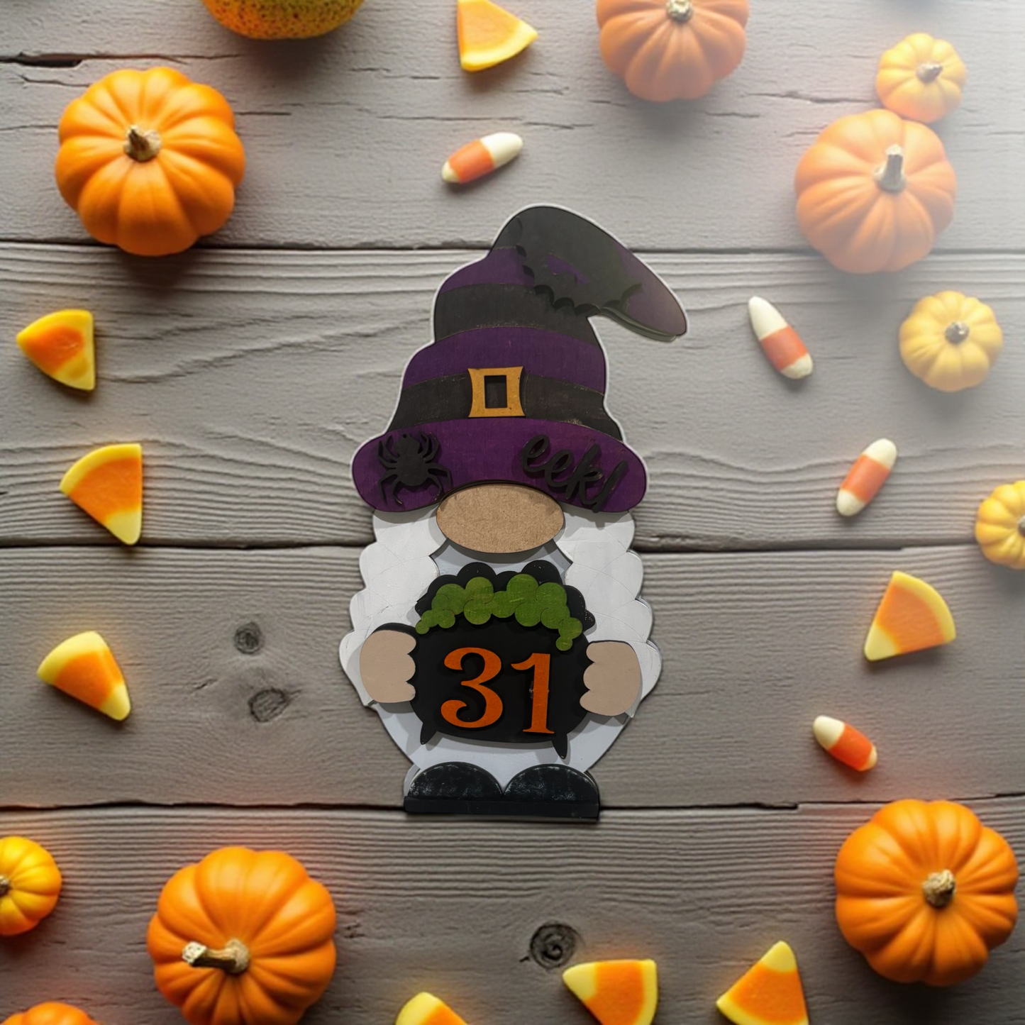 Halloween Wooden Gnome – Handmade 8" Hand-Painted Gnome with Interchangeable Outfits for All Seasons
