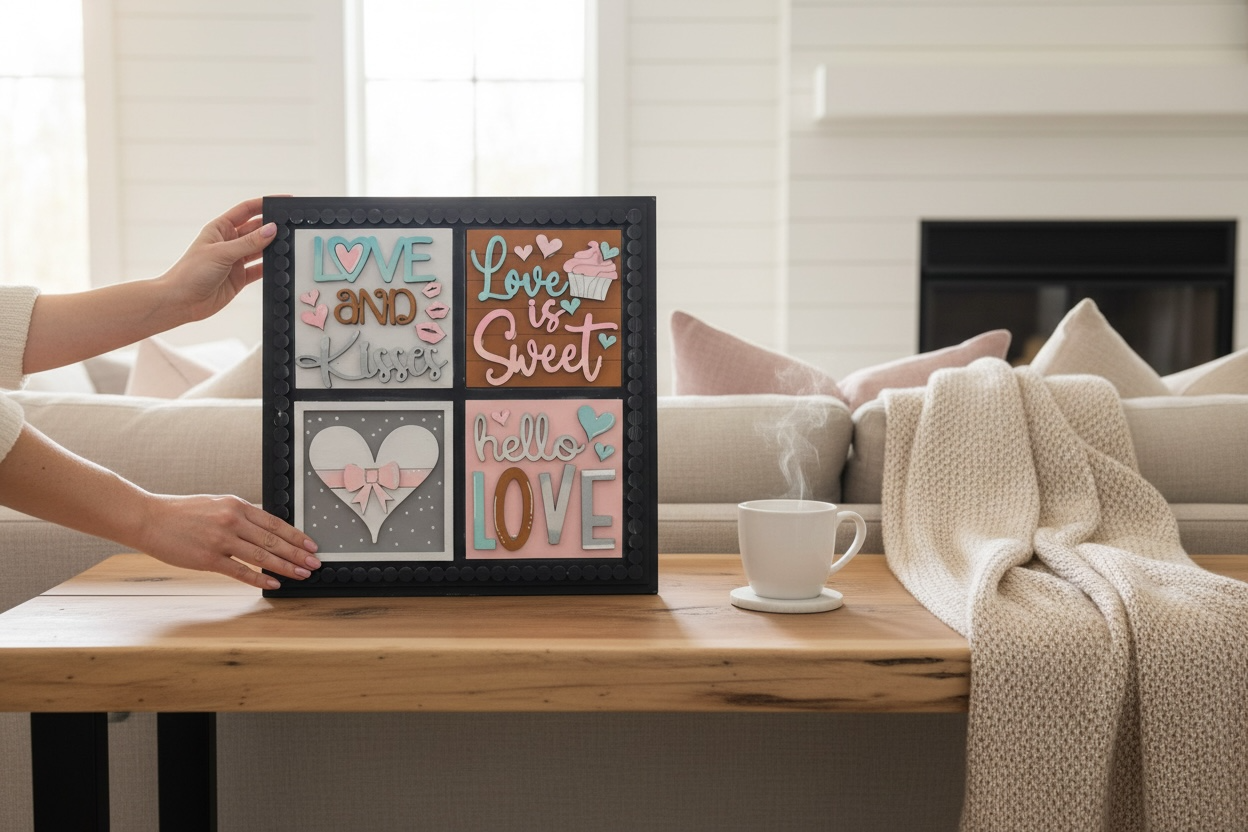 Farmhouse Interchangeable Shelf Sitter Frame with Valentine Squares