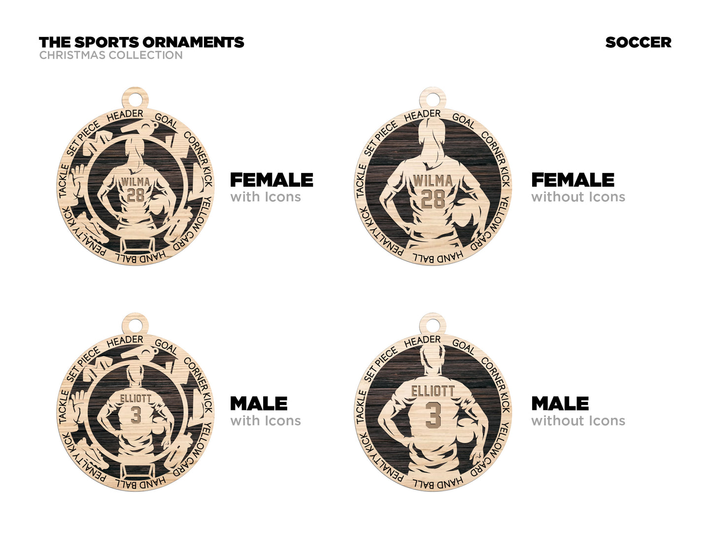 Personalized Soccer Ornament – Engraved Wooden 4" Keepsake with Name, Number & Year, Gift-Boxed