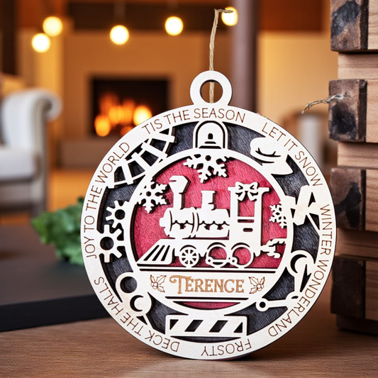 Kids Ornament Personalized, Train Ornament,  Engraved Ornament for Kids, 2024 Christmas Ornament, Christmas Gift for him, handmade Ornament